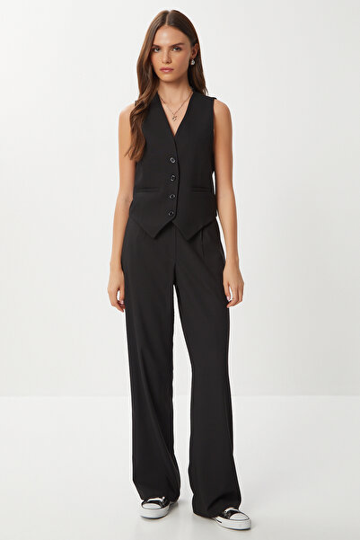 Lovelyİstanbul Velcro Polyviscon Palazzo Pants Lgp0022 Black