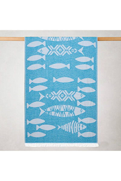 ASPARTAM Soft Fish Patterned Peshtemal - Blue - 90X160 cm