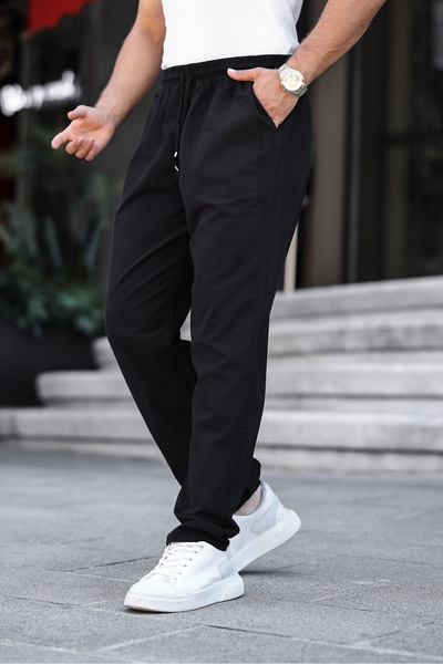 MY VİNTAGE Ανδρικό παντελόνι Καλοκαιρινό λινό μείγμα Μαύρο Χρώμα Ανδρικό παντελόνι