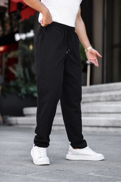 MY VİNTAGE Ανδρικό παντελόνι Καλοκαιρινό λινό μείγμα Μαύρο Χρώμα Ανδρικό παντελόνι