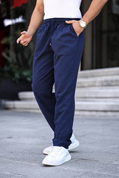 a02teks Men's Trouserssummer Linen Blend Navy Blue Color Men's Trousers