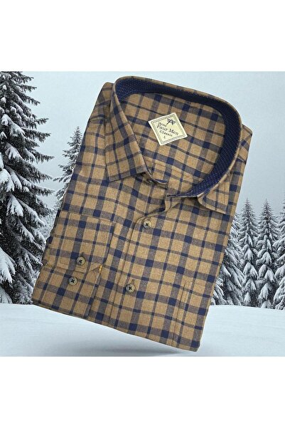 EREN STYLE Cămașă clasică din țesătură de flanel de iarnă, 100% bumbac, cu mâ...