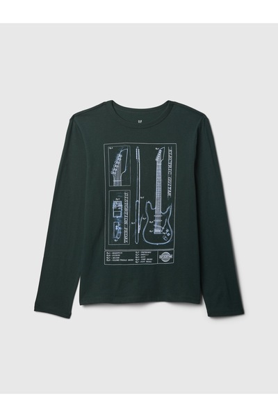 GAP Erkek Çocuk Koyu Yeşil Grafikli T-Shirt