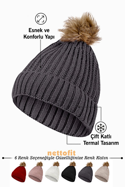 nettofit Жіноча шапка з помпоном, димчастого кольору