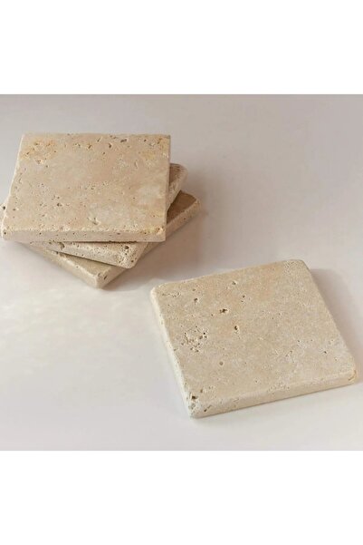 HatesaHome Natural Travertine Stone Coasters Set – 4 Pieces (10X10 cm)