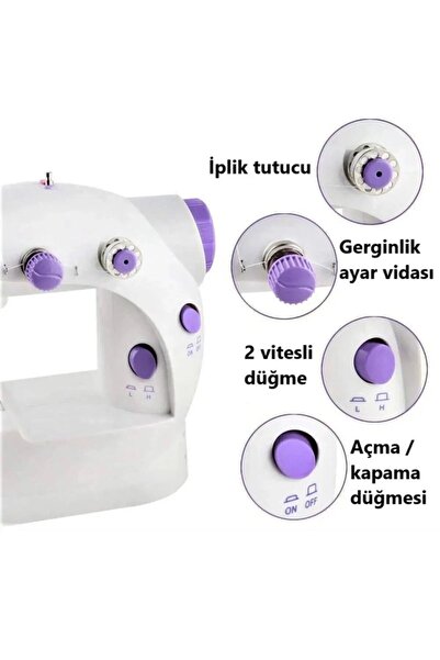 STFAST Işıklı Elektrikli Mini Dikiş Makinesi Ayak Pedallı Çok Fonksiyonlu Taşınabilir Dikiş Makinesi