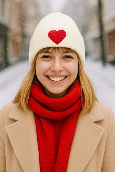 byebruketenci Kırmızı Simli Kalpli Krem Bere Hediye