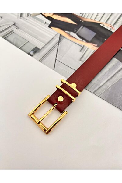 MODAM HİFA Grid Bridge Gold Buckle Women's Belt Trouser Belt Dress Belt Shirt Belt Coat Belt