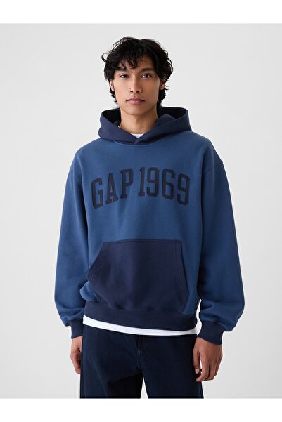 GAP Erkek Koyu Mavi Logo 1969 Colorblock Sweatshirt
