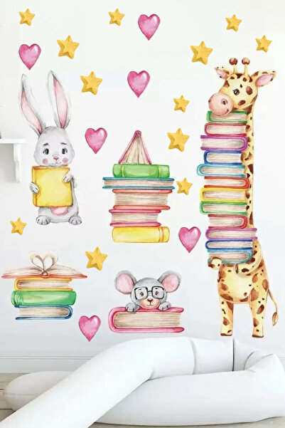 Kt Grup Kitapsever Hayvanlar Pastel Renk Çocuk Odası Duvar Sticker Seti