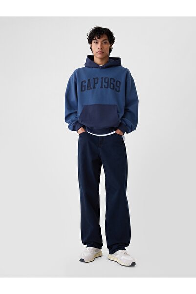 GAP Erkek Koyu Mavi Logo 1969 Colorblock Sweatshirt
