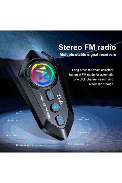 Enshall Y12 Rgb Işıklı 5.3 Bt FM radyo Bluetooth Motosiklet Kask Kulaklık İntercom seti