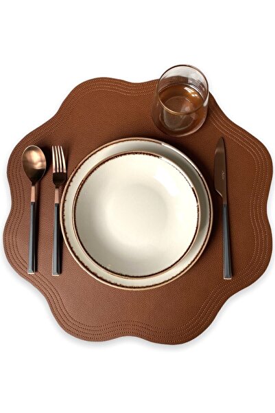 Prive Home Kahverengi Deri Amerikan Servis/ Supla/ Placemats