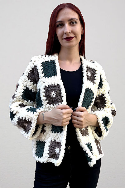 MR TURUNÇ Мамине дитя Біло-сірий ручний в'язаний жіночий кардиган