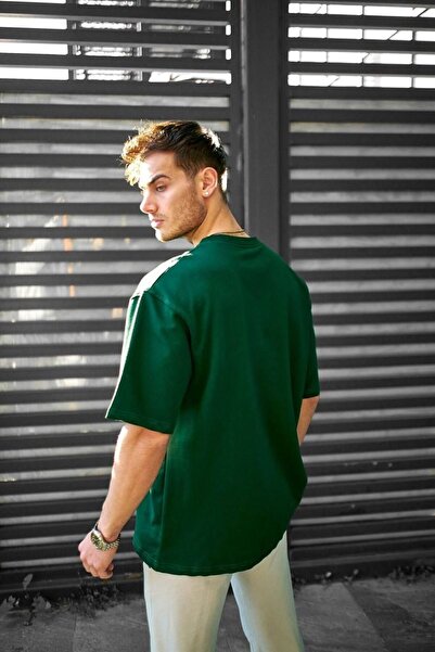 İLKCET MODA Unisex Πράσινο Μπλουζάκι Βασικό Μπλουζάκι από Ύφασμα Oversize