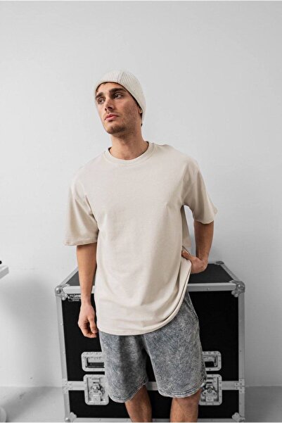 İLKCET MODA Μπλουζάκι Unisex Cream Oversize από ύφασμα Tok Basic