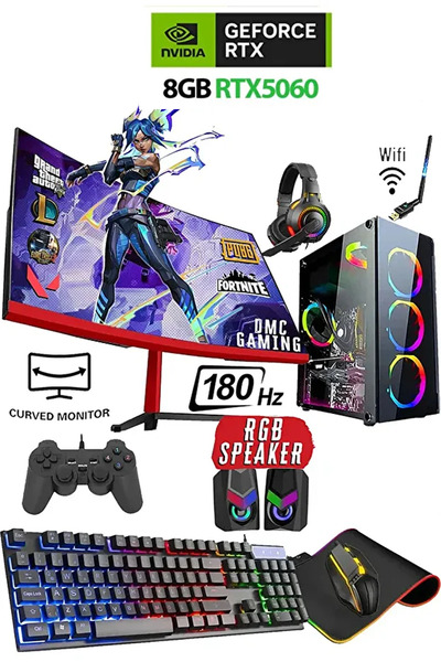 Dmc N307 Windows 11 Ryzen 7 5700,32GB RAM,1TB M.2,RTX5060 8gb 24" 180hz Oyuncu Masaüstü Bilgisayar