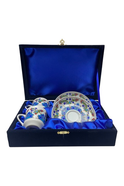 ÅLÅ OTANTİK HEDİYELİK Double Coffee Cup Set Gold Gilded Velvet Boxed