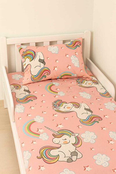 Bebek Özel Бавовняна дитяча простирадло з гумкою та наволочка 90x190 Montessori Новий рожевий єдиноріг
