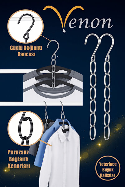 VENON 1 Adet 7 Zincirli Metal Elbise Askısı Düzenleyici Krom Katlı Dolap İçi ...