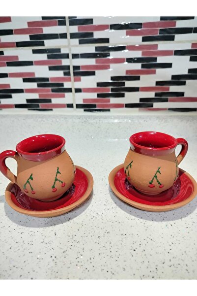 Bybaykuş Handmade Ceramic Cherry Patterned Cup Set