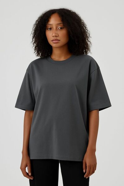 İLKCET MODA Unisex Füme Oversize Kalıp Tok Kumaş Basic T-shirt