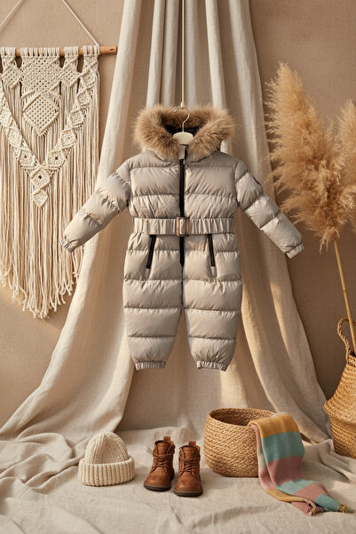 HÇ Hülya Çelik KİDSWEAR 2018 Bebek Astronot Tulum Kürk Kapüşonlu Gri Tulum