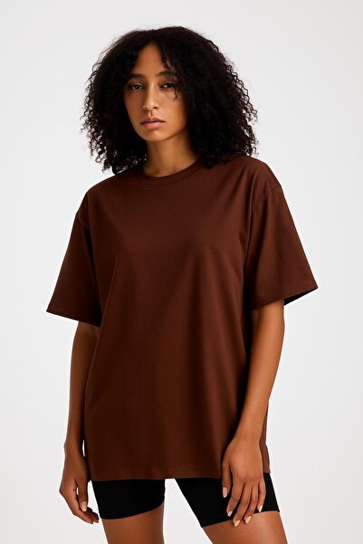 İLKCET MODA Μπλουζάκι Unisex Καφέ Oversize από ύφασμα Tok Fabric Basic