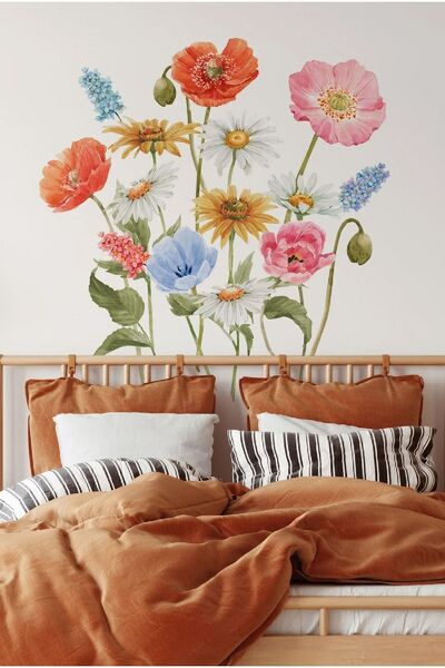 Kt Grup Rengarenk Watercolor Vahşi Çiçekler Modern Duvar Sticker