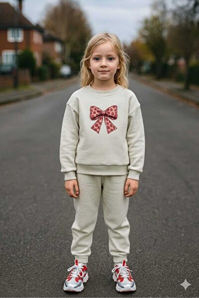 DUBLİNO KİDS Girls' Three-Ply Winter Set with Inner Layer, Long Sleeve Sweatshirt and Elasticated Legs Pants