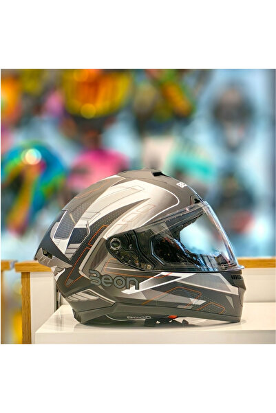 beon B-507 Full Face Motosiklet Kaskı FF05 Siyah/Beyaz/Gri