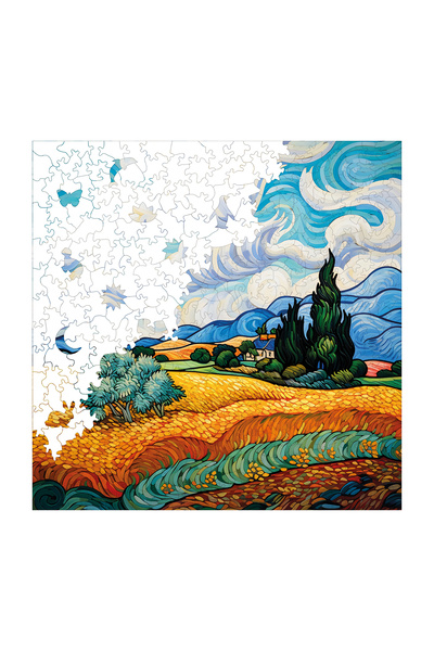 WePuzzleUp Ahşap Puzzle - Van Gogh Selvili Buğday Tarlası Reprodüksiyon - 353 Parça, 29x29 cm