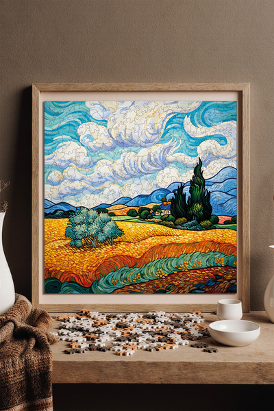 WePuzzleUp Ahşap Puzzle - Van Gogh Selvili Buğday Tarlası Reprodüksiyon - 353 Parça, 29x29 cm
