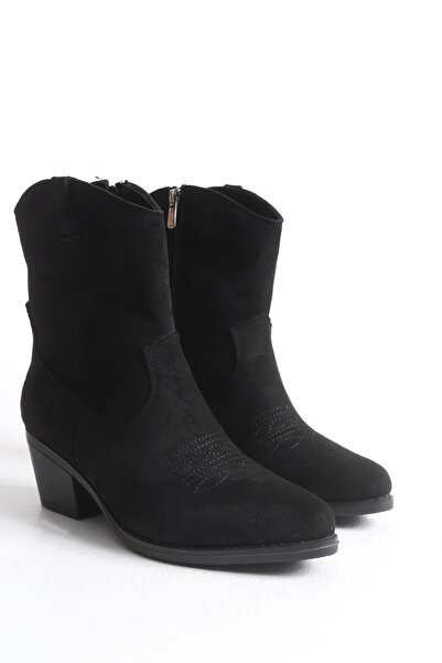 meyra'nın ayakkabıları Women's Black Matte Short Cowboy Boots