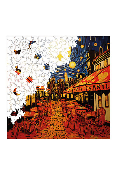 WePuzzleUp Ahşap Puzzle - Van Gogh Kafe Terasta Yıldızlı Gece Reprodüksiyonu - 353 Parça, 29x29 cm