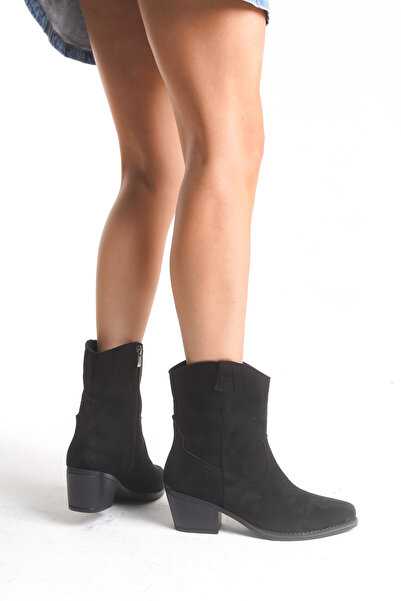 meyra'nın ayakkabıları Women's Black Matte Short Cowboy Boots