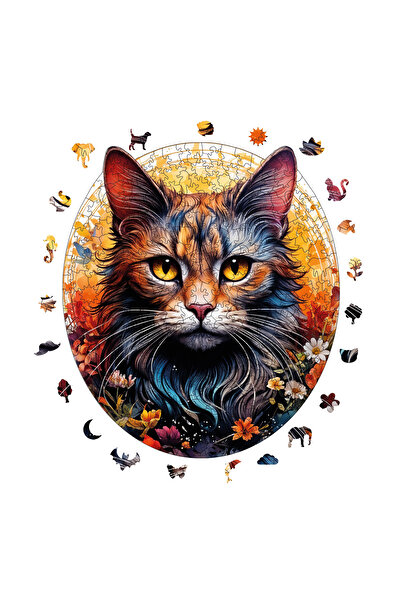 WePuzzleUp Ahşap Puzzle - Kedi ve Çiçek - 333 Parça, 29x29 cm