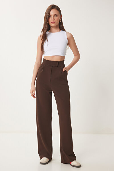 Lovelyİstanbul Beli Cırtlı Rahat Palazzo Pantolon KAHVERENGİ LRV0003