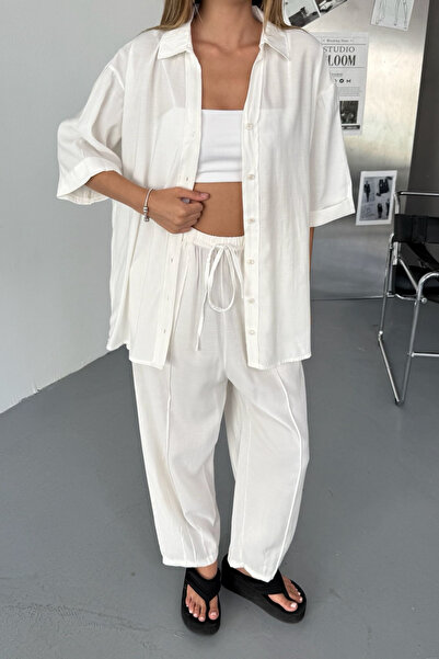 adba style Women's Modal Woven Short Sleeve Shirt Loose Suit 4022