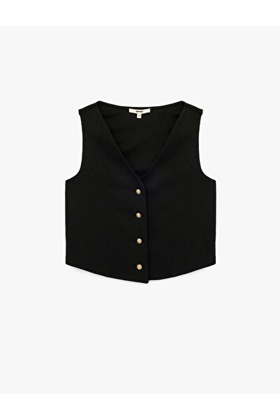 Koton Γιλέκο με κουμπιά με λαιμόκοψη σε σχήμα V από υφασμάτινο υλικό