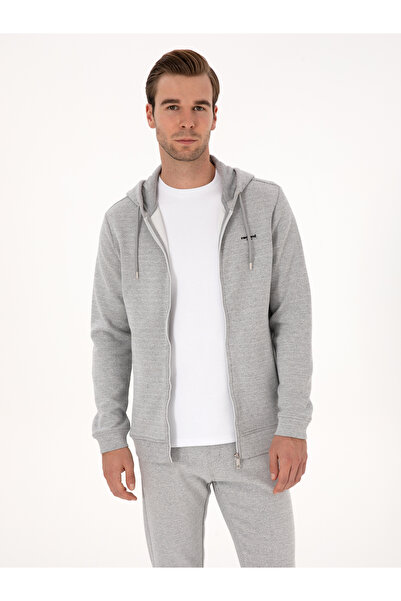 Cacharel Gri Melanj Regular Fit Pamuk Karışımlı Tam Fermuarlı Sweatshirt 5030...