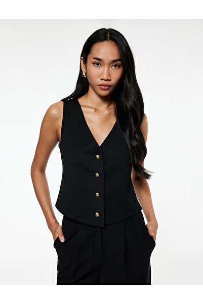 Koton Γιλέκο με κουμπιά με λαιμόκοψη σε σχήμα V από υφασμάτινο υλικό