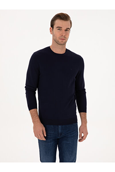 Cacharel Navy Blue Slim Fit Crew Neck Sweater Sweater 50316331-Vr033