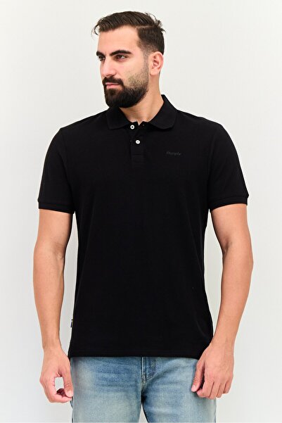 Algspar Men Regular Fit Brand Logo Short Sleeve Polo Shirt, Black