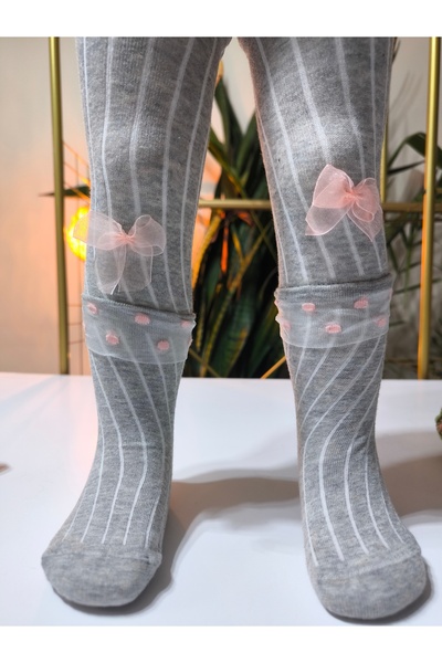 Ekinoks Βρεφικό κοριτσάκι Παιδικό καλσόν Βαμβακερό φιόγκο τούλι κοτλέ Αρωματικό γκρι