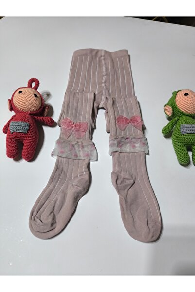 Ekinoks Baby Girl Children's Pantyhose Cotton Bow Tulle Ribbed Scented Dusty Rose