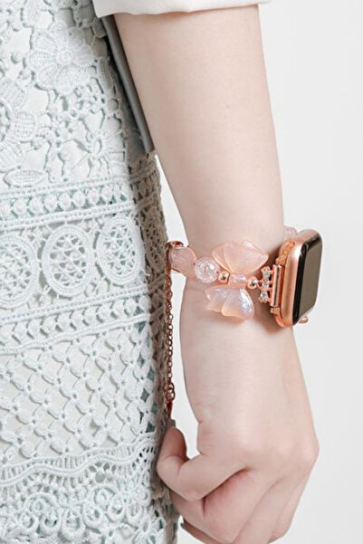 Fibaks Apple Watch 10/11 42mm 41/40/38 Mm Series 11/10/9/8/7/6/5/4/3/SE Uyumlu Kordon Boncuk Kalp Fiyonk