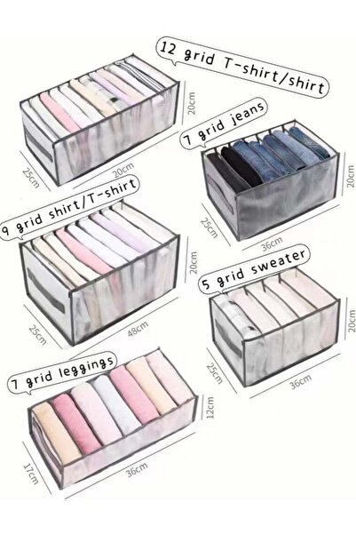 fulina Clothes Organizer, 5 PCS Storage Bag, Closet Clothing Storage Bins with Handle, Compartment Storage