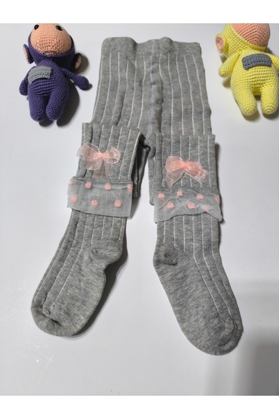 Ekinoks Βρεφικό κοριτσάκι Παιδικό καλσόν Βαμβακερό φιόγκο τούλι κοτλέ Αρωματικό γκρι