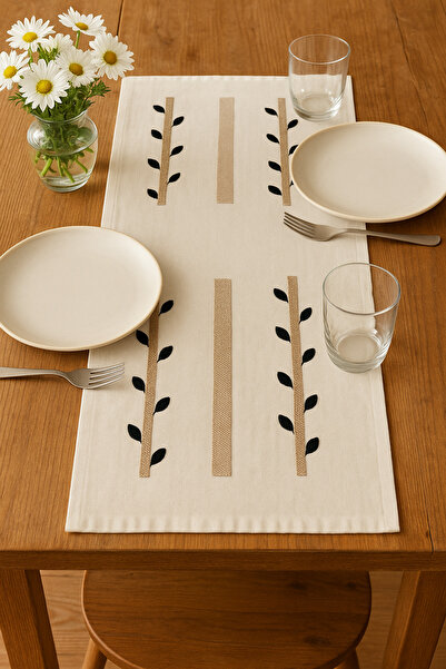 aydev home collection مفرش طاولة من الكتان المطرز من سلسلة بوهيم دال بانش بان...